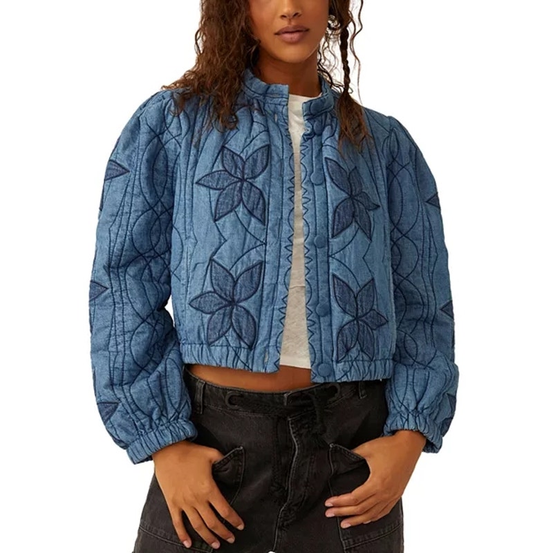 Free People Quinn Quilted Blue Jacket Size Xl